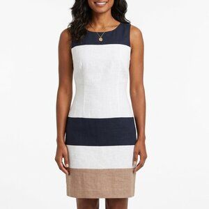 SMEG Collection Coastal Prep Colorblock 100% Linen Shift Dress Size 46 (US 10)